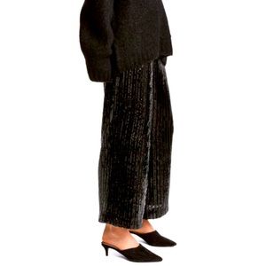 H&M Black Sequin Wide Leg Culottes Pants Size 8
